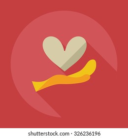 Flat modern design with shadow icons heart in hand