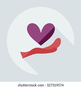 Flat modern design with shadow icons heart in hand