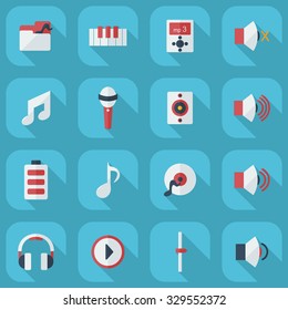 Flat modern design with shadow icons music