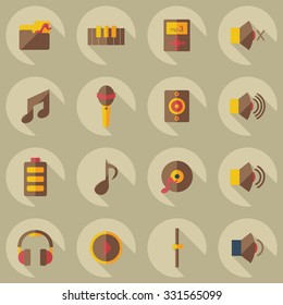 Flat modern design with shadow icons music