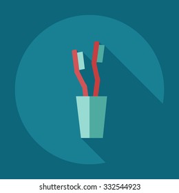 Flat modern design with shadow icons toothbrush