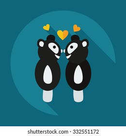 Flat modern design with shadow icons panda love