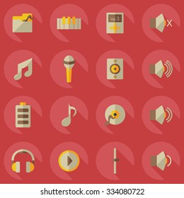 Flat modern design with shadow icons music