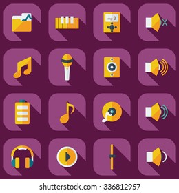 Flat modern design with shadow icons music