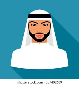 Flat modern design with shadow icons for web design and mobile applications, SEO. search Engine Optimization: Eastern man, Arab

