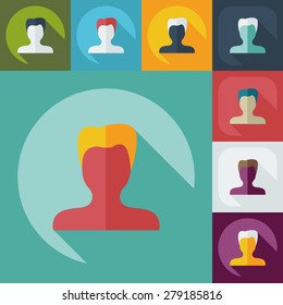 Flat modern design with shadow Man silhouette creative hairstyle