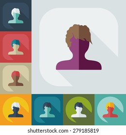 Flat modern design with shadow Man silhouette creative hairstyle