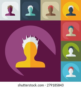 Flat modern design with shadow Man silhouette creative hairstyle