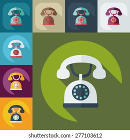 Flat modern design with shadow old phone