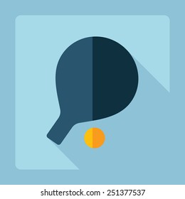 Flat modern design with shadow, racket and ball ping pong