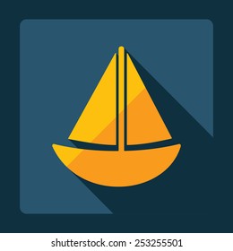 Flat modern design with shadow, sailing ship
