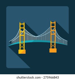 Flat modern design with shadow San Francisco Golden Gate bridge