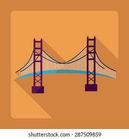 Flat modern design with shadow San Francisco Golden Gate bridge