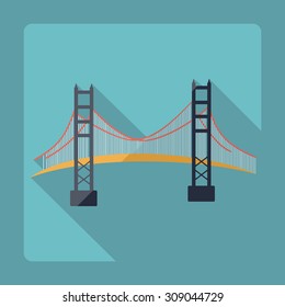 Flat modern design with shadow San Francisco Golden Gate bridge