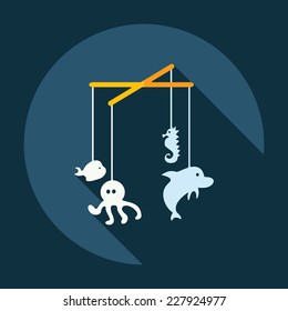 Flat Modern Design With Shadow, SEO. Icons Mobile Applications And Web Design. Working Optimization:  Baby Hanging Toy