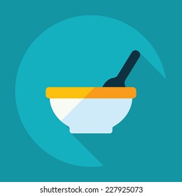 Flat modern design with shadow, SEO. Icons mobile applications and web design. Working optimization:  baby plate with spoon