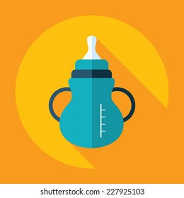 Flat modern design with shadow, SEO. Icons mobile applications and web design. Working optimization:  baby bottle