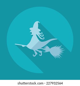 Flat modern design with shadow, SEO. Icons mobile applications and web design. Working optimization:  witch on a broomstick