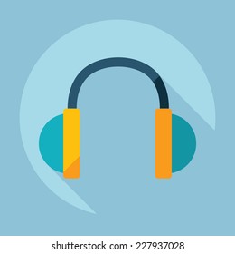 Flat modern design with shadow, SEO. Icons mobile applications and web design. Working optimization:  headphones