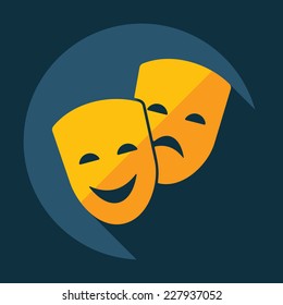 Flat modern design with shadow, SEO. Icons mobile applications and web design. Working optimization:  comedy and tragedy masks