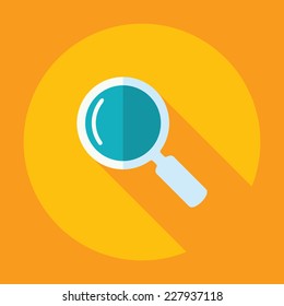 Flat modern design with shadow, SEO. Icons mobile applications and web design. Working optimization:  magnifying glass