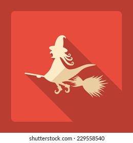 Flat modern design with shadow, SEO. Icons mobile applications and web design. Working optimization:  witch on a broomstick