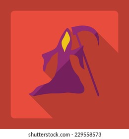 Flat modern design with shadow, SEO. Icons mobile applications and web design. Working optimization:  Death with a scythe