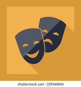 Flat modern design with shadow, SEO. Icons mobile applications and web design. Working optimization:  comedy and tragedy masks