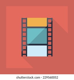 Flat modern design with shadow, SEO. Icons mobile applications and web design. Working optimization:  reel of film