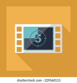 Flat modern design with shadow, SEO. Icons mobile applications and web design. Working optimization:  reel of film