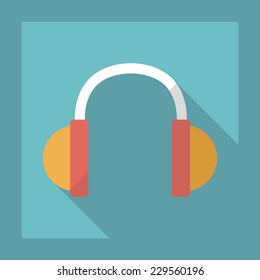 Flat modern design with shadow, SEO. Icons mobile applications and web design. Working optimization:  headphones
