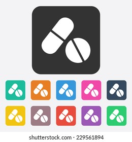Flat modern design with shadow, SEO. Icons mobile applications and web design. Working optimization:  pills