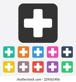 Flat modern design with shadow, SEO. Icons mobile applications and web design. Working optimization:  medical cross