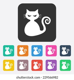 Flat modern design with shadow, SEO. Icons mobile applications and web design. Working optimization:  cat