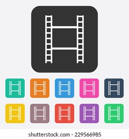 Flat modern design with shadow, SEO. Icons mobile applications and web design. Working optimization:  reel of film