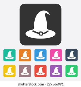 Flat modern design with shadow, SEO. Icons mobile applications and web design. Working optimization:  witch hat