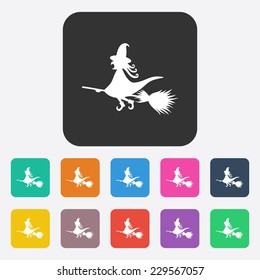 Flat modern design with shadow, SEO. Icons mobile applications and web design. Working optimization:  witch on a broomstick