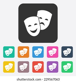 Flat modern design with shadow, SEO. Icons mobile applications and web design. Working optimization:  comedy and tragedy masks