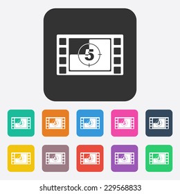 Flat modern design with shadow, SEO. Icons mobile applications and web design. Working optimization:  reel of film