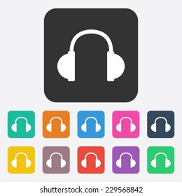 Flat modern design with shadow, SEO. Icons mobile applications and web design. Working optimization:  headphones