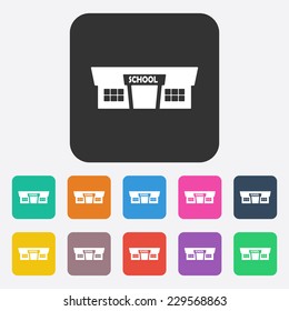 Flat modern design with shadow, SEO. Icons mobile applications and web design. Working optimization:  school building