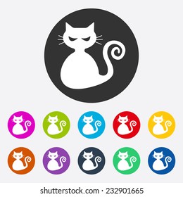 Flat modern design with shadow, SEO. Icons mobile applications and web design. Working optimization:  cat