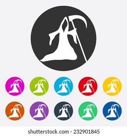 Flat modern design with shadow, SEO. Icons mobile applications and web design. Working optimization:  Death a scythe