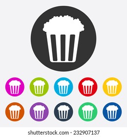 Flat modern design with shadow, SEO. Icons mobile applications and web design. Working optimization:   bucket of popcorn