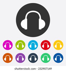 Flat modern design with shadow, SEO. Icons mobile applications and web design. Working optimization:  headphones
