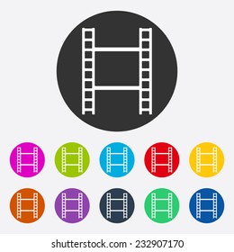 Flat modern design with shadow, SEO. Icons mobile applications and web design. Working optimization:  reel of film