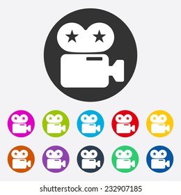 Flat modern design with shadow, SEO. Icons mobile applications and web design. Working optimization:  camcorder