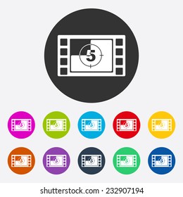 Flat modern design with shadow, SEO. Icons mobile applications and web design. Working optimization:  reel of film