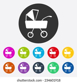 Flat modern design with shadow, SEO. Icons mobile applications and web design. Working optimization:  pram
