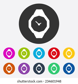 Flat modern design with shadow, SEO. Icons mobile applications and web design. Working optimization: icon of fashion, style, wristwatch